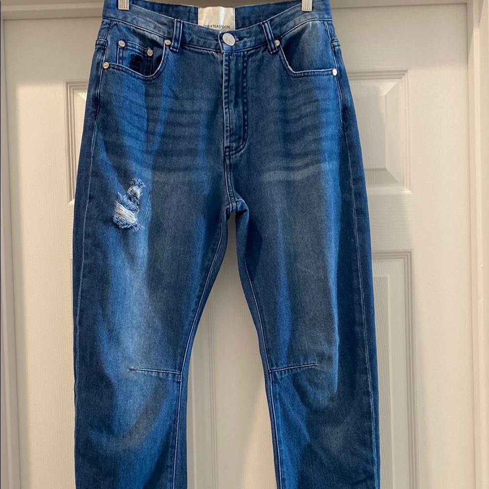 One Teaspoon Blue Relaxed Barreled Jean with Distressed